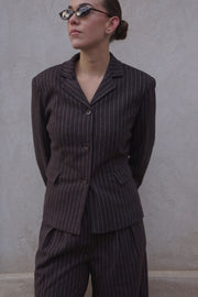 Stribet figurformet blazer - Brun/beige