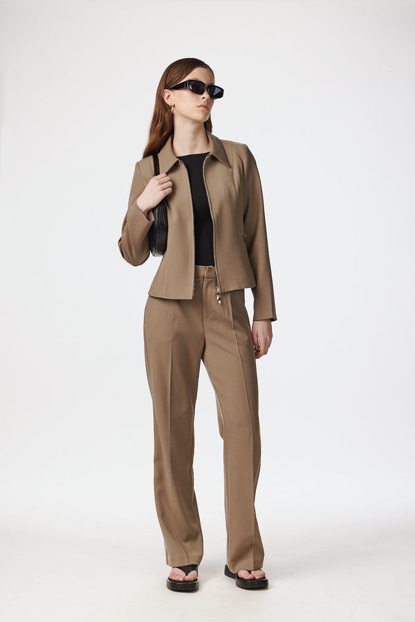 Double zip suit beige